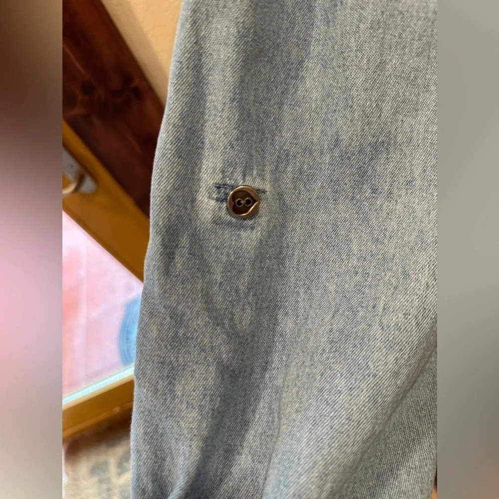 TEDDI Vintage 90s Light Blue Denim Embroidered Button Down Large - Picture 8 of 9